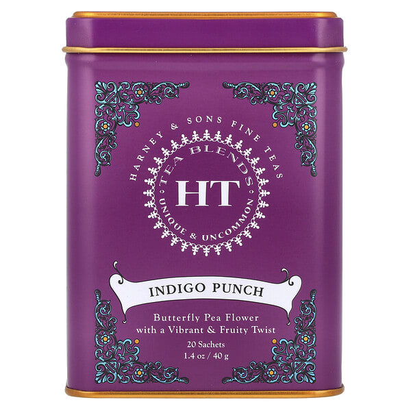 hrn35649_v_9.jpg HT Tea Blends, пунш Indigo, без кофеина, 20 пакетиков, 40 г (1,4 унции) — Harney & Sons