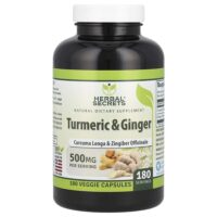 Куркума и имбирь, 500 мг, 180 растительных капсул — Herbal Secrets
