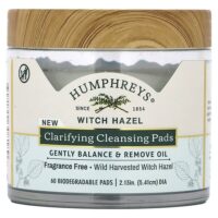 Witch Hazel, очищающие салфетки, без отдушек, 60 биоразлагаемых салфеток — Humphreys