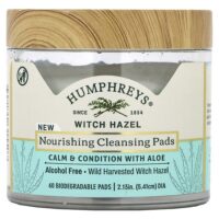 Witch Hazel, питательные очищающие салфетки, без спирта, 60 биоразлагаемых салфеток — Humphreys