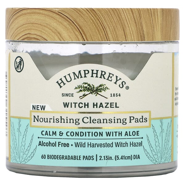 hup31550_v_4.jpg Witch Hazel, питательные очищающие салфетки, без спирта, 60 биоразлагаемых салфеток — Humphreys