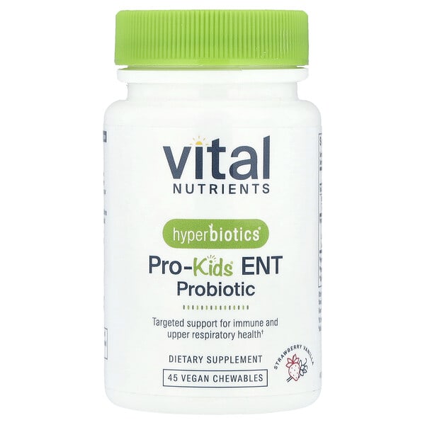 hyb11371_v_96.jpg Hyperbiotics®, Pro-Kids® ENT Probiotic, пробиотик для детей, клубника и ваниль, 45 веганских жевательных таблеток — Vital Nutrients
