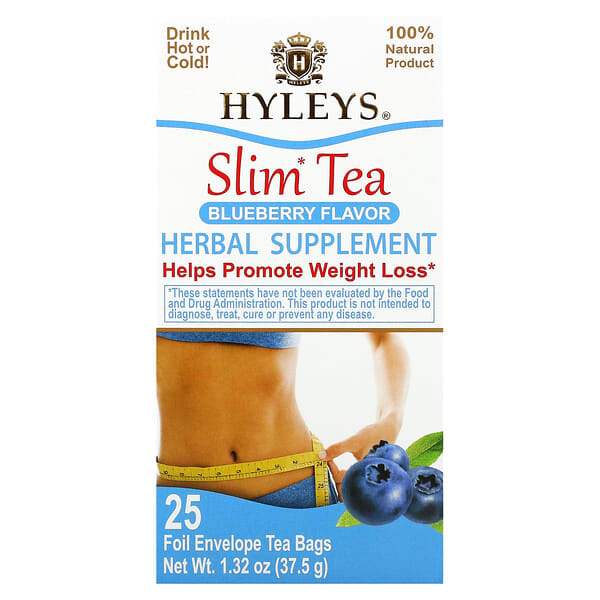 hyt01348_v_18.jpg Slim Tea, Со вкусом черники, 25 чайных пакетиков в фольгированных пакетиках, 1,32 унции (37,5 г) — Hyleys Tea