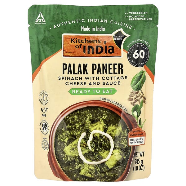 ina01031_v_14.jpg Palak Paneer, шпинат с творогом и соусом, 10 унций (285 г) — Kitchens of India