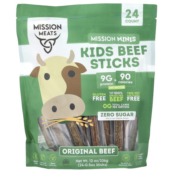 ion00724_v_3.jpg Mission Meats, миссии Минис, детские говяжьи палочки, оригинальная говядина, 24 палочки по 0,5 унции