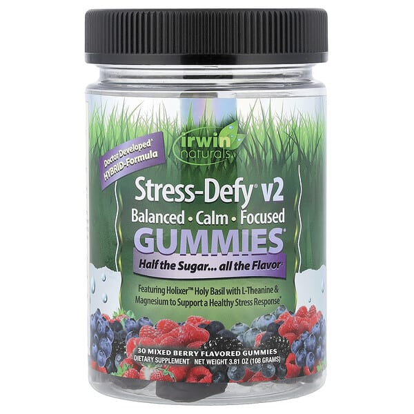 irw41348_v_8.jpg Stress-Defy® v2, жевательные таблетки, со вкусом ягод, 30 жевательных таблеток — Irwin Naturals