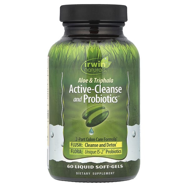 irw58307_v_42.jpg Active-Cleanse and Probiotics, с алоэ и трифалой, 60 мягких желатиновых капсул с жидкостью — Irwin Naturals