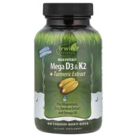 высокоэффективные витамины D3 и K2 + экстракт куркумы, 60 желатиновых капсул — Irwin Naturals