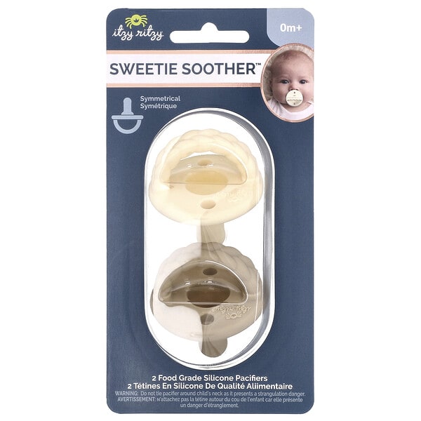 itz03372_v_8.jpg Sweetie Soother, пустышки из пищевого силикона, от 0 месяцев, кремовая и серо-коричневая, 2 пустышки — itzy ritzy