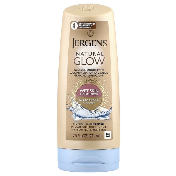 jer23550_v_12.jpg Увлажняющее средство Natural Glow для нанесения на влажную кожу, Wet Skin Moisturizer, оттенок Fair to Medium (221 мл) — Jergens