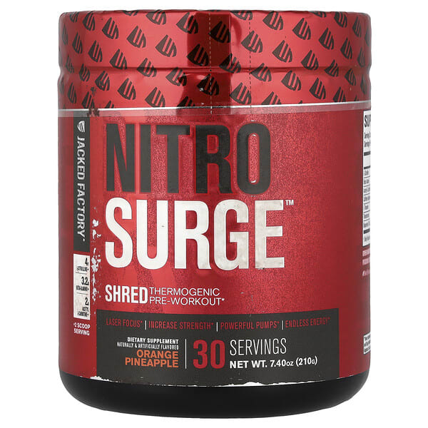 jfk67023_v_30.jpg Nitro Surge™, Shred термогенный предтренировочный комплекс, со вкусом апельсина и ананаса, 210 г (7,4 унции) — Jacked Factory