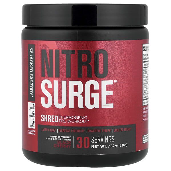 jkf00066_v_28.jpg Nitro Surge™, Shred термогенный предтренировочный комплекс, со вкусом черешни, 216 г (7,62 унции) — Jacked Factory