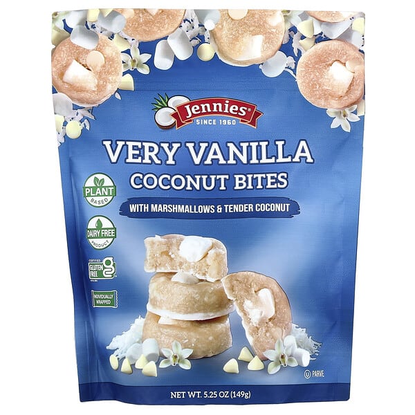 jnn50026_v_3.jpg Jennies Macaroons, кокосовые батончики с ванильным вкусом, с маршмеллоу и нежным кокосом, 149 г (5,25 унции)