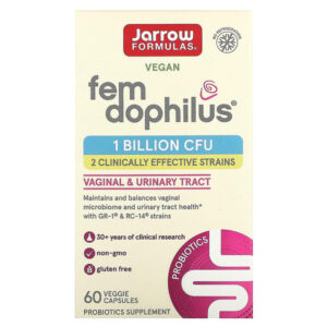 Fem Dophilus, веганские пробиотики для женщин, 1 млрд КОЕ, 60 растительных капсул — Jarrow Formulas