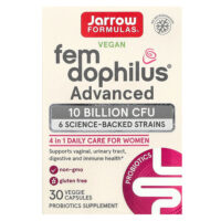 Vegan Fem Dophilus, улучшенный продукт, 10 млрд КОЕ (250 мг), 30 растительных капсул — Jarrow Formulas