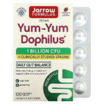Yum-Yum Dophilus, без сахара, с натуральным ароматизатором со вкусом малины, 120 жевательных таблеток — Jarrow Formulas