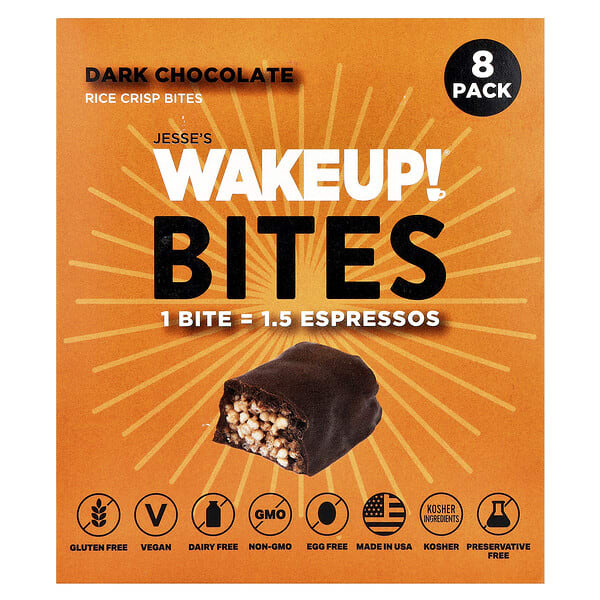 jwk63952_v_18.jpg Rice Crisp Bites, темный шоколад, 8 пакетиков по 15 г (0,53 унции) — Jesse's WAKEUP!