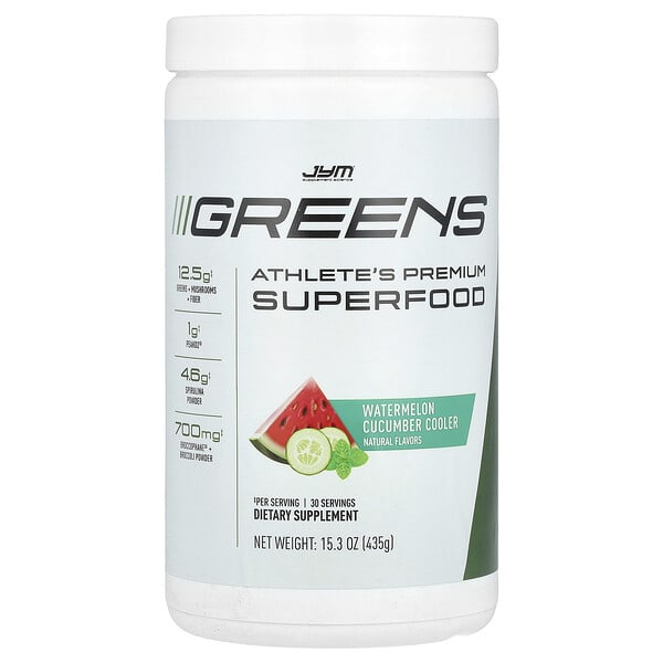 jym02495_v_8.jpg Greens, Athlete's Premium Superfood, охладитель с арбузом и огурцом, 435 г (15,3 унции) — JYM Supplement Science