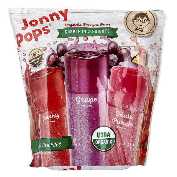 jyp05111_v_9.jpg JonnyPops, органические леденцы для замораживания, вишня, виноград, фруктовый пунш, 24 шт. по 40 мл (1,35 жидк. унции)