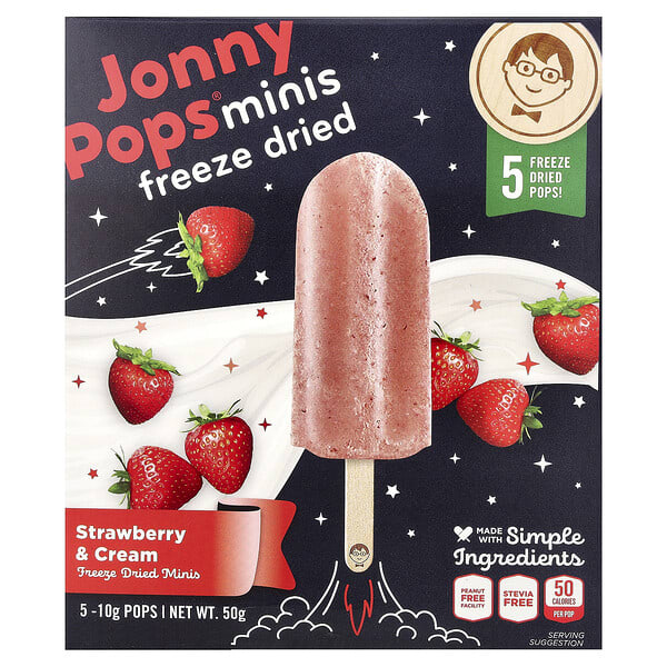 jyp05182_v_18.jpg JonnyPops, сублимированные мини-печенья, с клубникой и сливками, 5 леденцов по 10 г