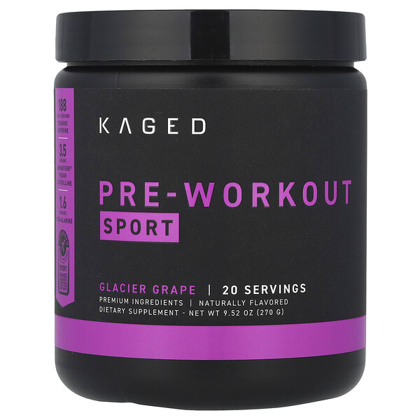 kgd00899_v_99.jpg Pre-Workout Sport, предтренировочный комплекс, виноград во льду, 270 г (9,52 унции) — Kaged
