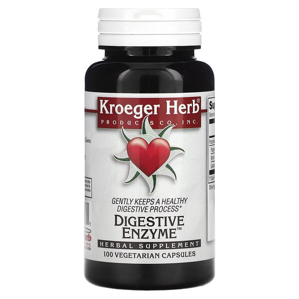 khc10043_v_8.jpg Пищеварительный фермент, 100 вегетарианских капсул — Kroeger Herb Co