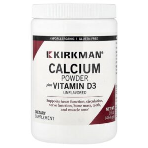 кальций в порошке с витамином D3, без добавок, 454 г (16 унций) — Kirkman Labs