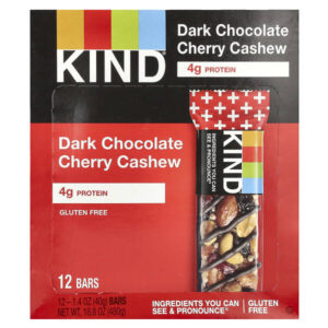 Kind Plus, темный шоколад, вишня, кешью и антиоксиданты, 12 батончиков по 40 г (1,4 унции) — KIND Bars