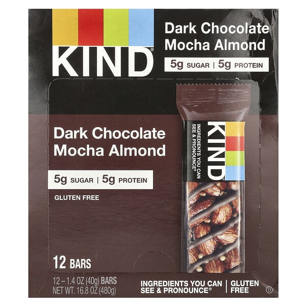 kin17181_v_76.jpg тёмный шоколад с мокко и миндалем, 12 батончиков по 40 г — KIND Bars