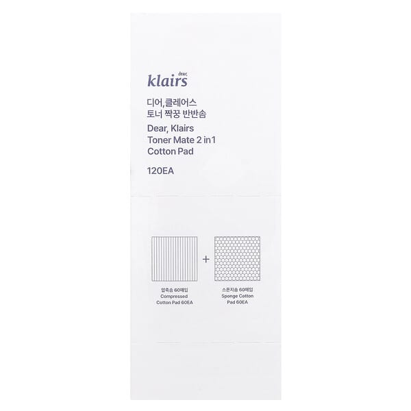 kls89030_v_24.jpg Klairs, Toner Mate 2 в 1 ватных дисках, 60 сжатых / 60 губчатых ватных дисков — Dear