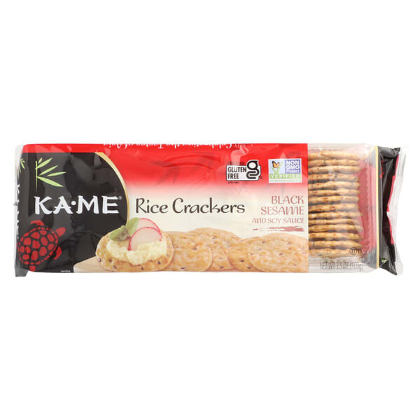kme00104_v_28.jpg KA-ME, Рисовые крекеры, черный кунжут и соевый соус, 100 г (3,5 унции)