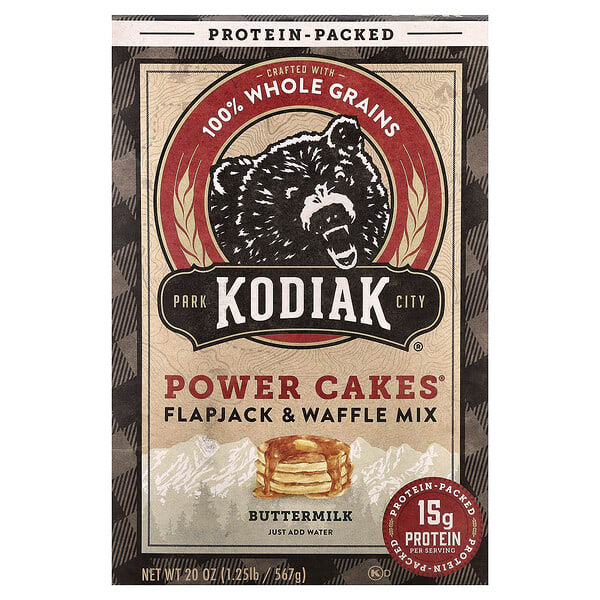 kod01162_v_32.jpg Power Cakes®, смесь для лепешек и вафель, пахта, 567 г (20 унций) — Kodiak Cakes