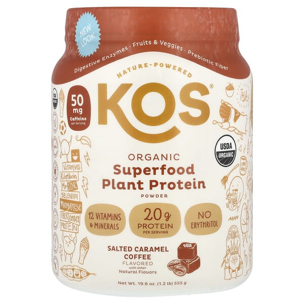 koo51065_v_24.jpg Органический порошок из растительного белка Superfood, кофе с соленой карамелью, 555 г (1,2 фунта) — KOS