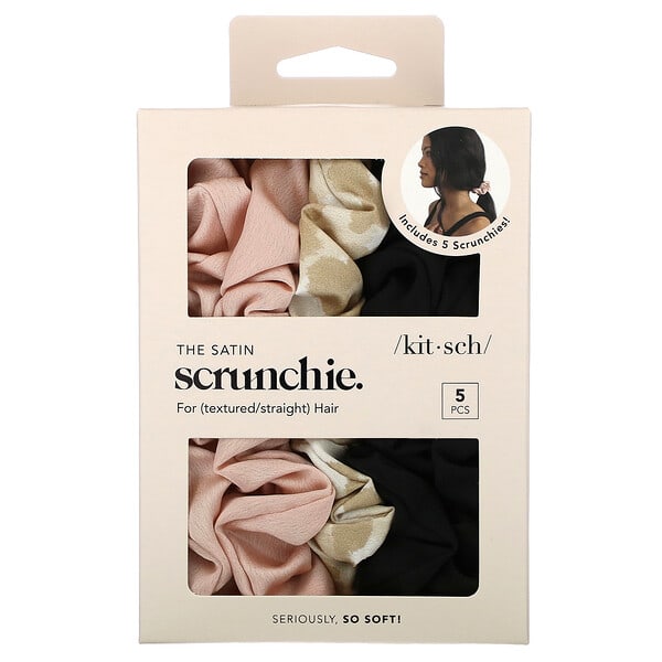 ktc02542_v_15.jpg The Satin Scrunchie, для текстурированных и прямых волос, ассорти, 5 резинок для волос — Kitsch