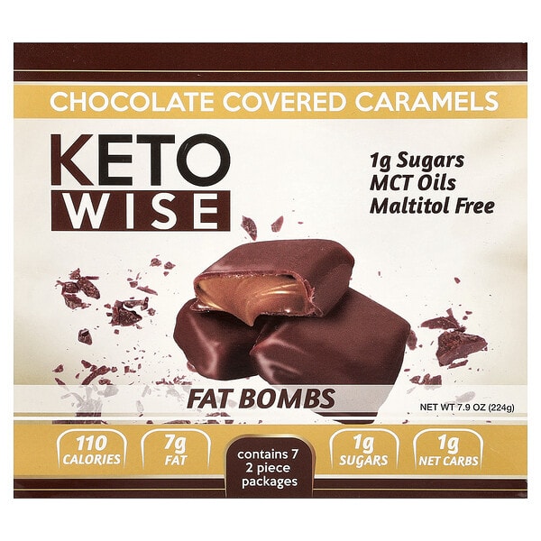 kws00752_v_20.jpg Fat Bombs, Chocolate Covered Caramels, 7 Packages, 32 g Each — Keto Wise