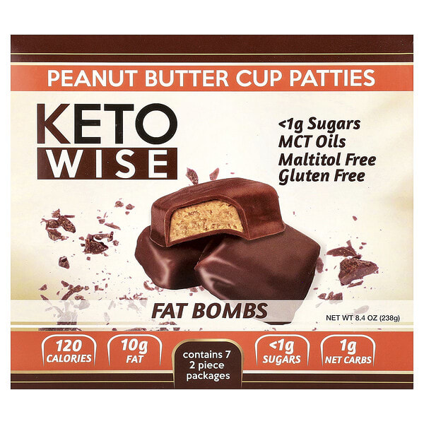 kws00755_v_20.jpg Fat Bombs, Peanut Butter Cup Patties, 8.4 oz (238 g) — Keto Wise