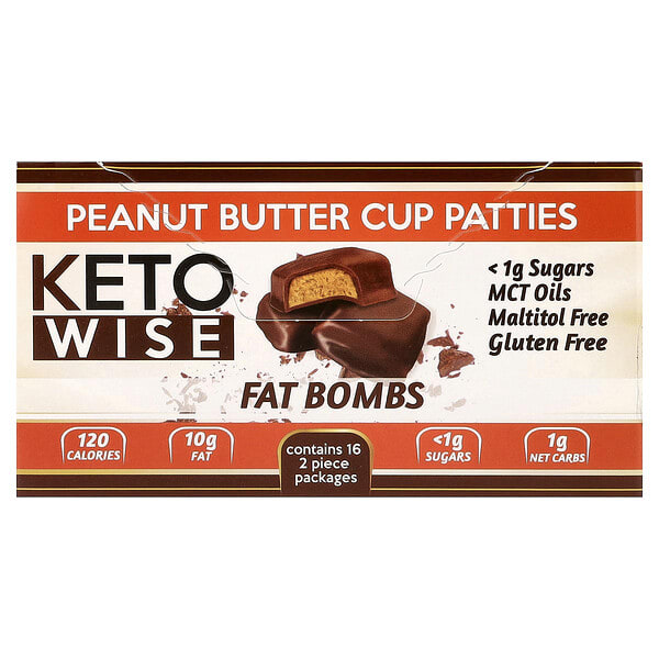 kws00763_v_22.jpg Fat Bombs, Peanut Butter Cup Patties, 16 Packs, 34 g — Keto Wise