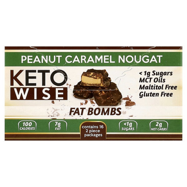 kws00766_v_22.jpg Fat Bomb, Peanut Caramel Nougat, 16 Packs, 32 g — Keto Wise