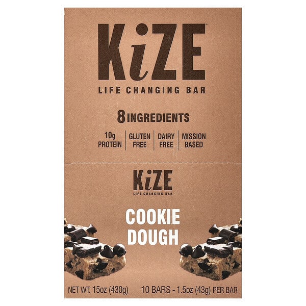 kze00418_v_20.jpg KiZE Life Changing Bar, печенье, 10 батончиков, 43 г (1,5 унции) каждое