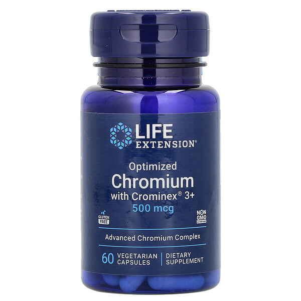 lex15046_v_160.jpg оптимизированный хром с Crominex 3+, 500 мкг, 60 вегетарианских капсул — Life Extension