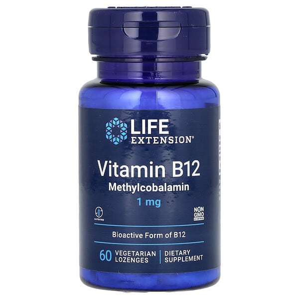 lex15366_v_91.jpg витамин B12, метилкобаламин, 1 мг, 60 вегетарианских пастилок — Life Extension