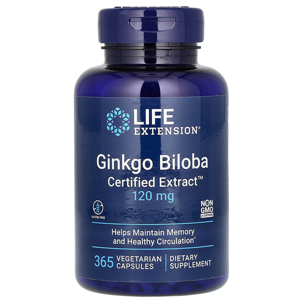lex16583_v_105.jpg Ginkgo Biloba, Certified Extract, гинкго билоба, сертифицированный экстракт, 120 мг, 365 вегетарианских капсул — Life Extension
