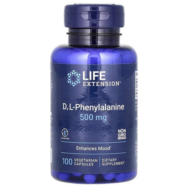 lex16711_v_111.jpg D, L-фенилаланин, 500 мг, 100 вегетарианских капсул — Life Extension