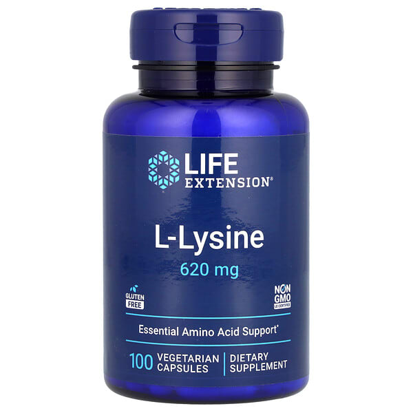 lex16781_v_99.jpg L-лизин, 620 мг, 100 растительных капсул — Life Extension
