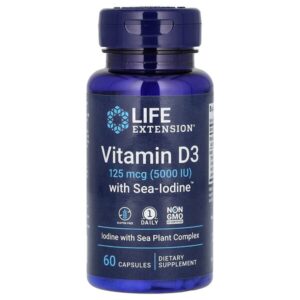 витамин D3 с Sea-Iodine, 125 мкг (5000 МЕ), 60 капсул — Life Extension