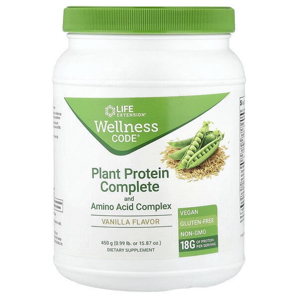 lex21270_v_26.jpg Wellness Code®, комплекс растительного белка и аминокислот, со вкусом ванили, 450 г (0,99 фунта) — Life Extension