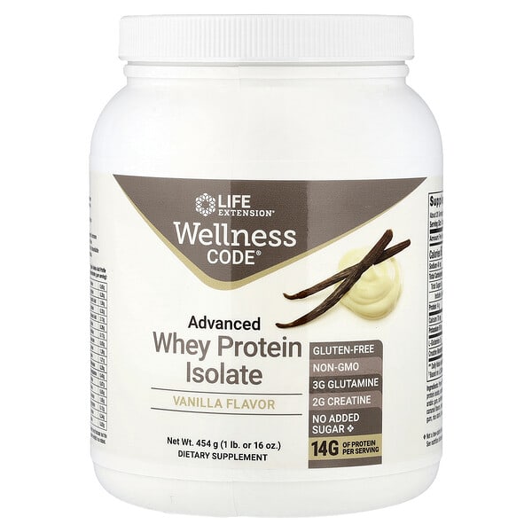 lex22460_v_26.jpg Wellness Code®, улучшенный изолят сывороточного протеина, со вкусом ванили, 454 г (1 фунт) — Life Extension