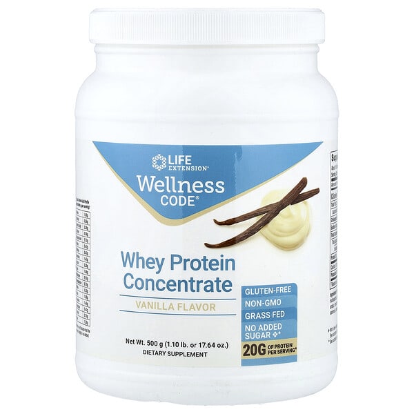 lex22601_v_72.jpg Wellness Code®, концентрат сывороточного протеина, со вкусом ванили, 500 г (1,10 фунта) — Life Extension