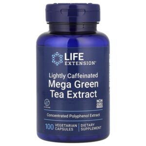 Super Green Tea, экстракт зеленого чая, с низким содержанием кофеина, 100 вегетарианских капсул (725 мг в 1 капсуле) — Life Extension