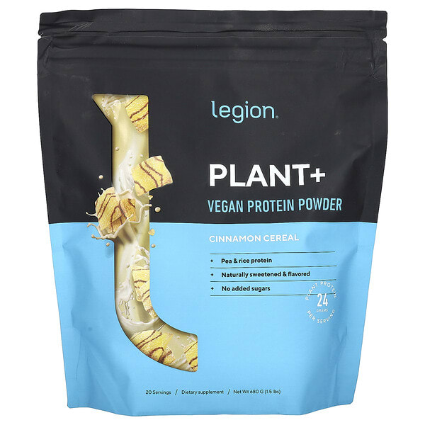 lga34611_v_2.jpg Plant +, веганский протеиновый порошок, хлопья с корицей, 680 г (1,5 фунта) — Legion Athletics